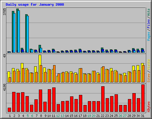 Daily usage for January 2008